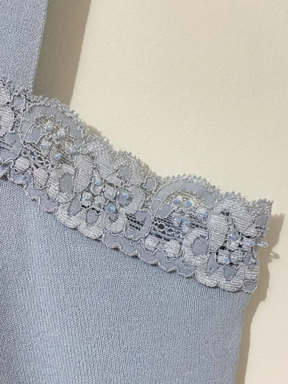 Vintage Beaded Lace Blue Camisole Tank Top Stretch Knit Coquette Feminine Y2K - Picture 3 of 8